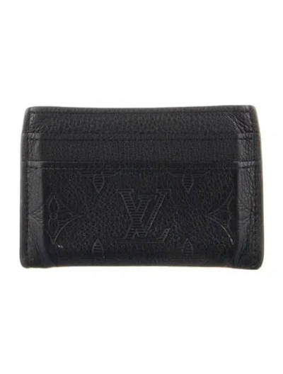 Pre-owned Louis Vuitton Lv Monogram Leather Card Case In Black
