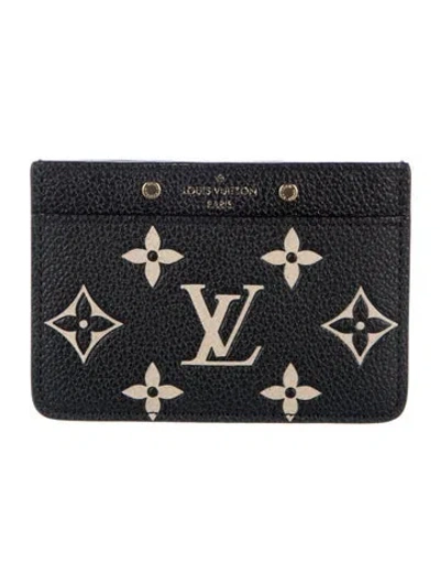 Pre-owned Louis Vuitton Lv Monogram Leather Card Case In Black