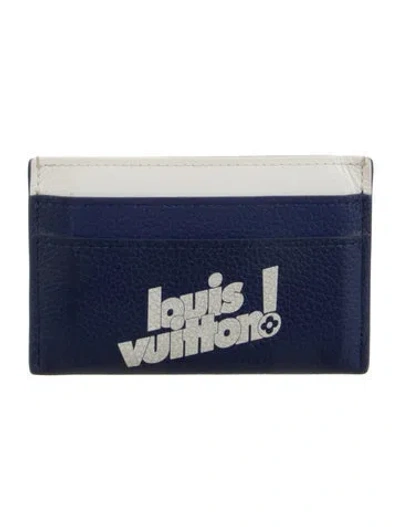 Pre-owned Louis Vuitton Lv Monogram Leather Card Holder In Blue