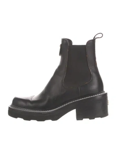 Pre-owned Louis Vuitton Lv Monogram Leather Chelsea Boots In Black