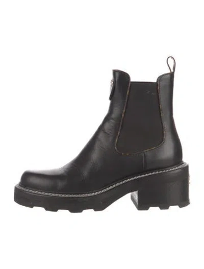 Pre-owned Louis Vuitton Lv Monogram Leather Chelsea Boots In Black