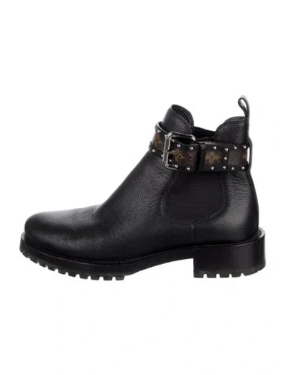 Pre-owned Louis Vuitton Lv Monogram Leather Chelsea Boots In Black