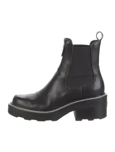 Pre-owned Louis Vuitton Lv Monogram Leather Chelsea Boots In Black