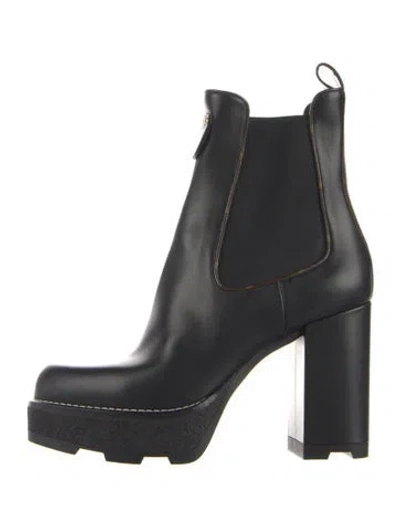 Pre-owned Louis Vuitton Lv Monogram Leather Chelsea Boots In Black