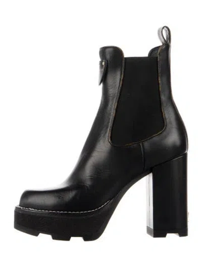 Pre-owned Louis Vuitton Lv Monogram Leather Chelsea Boots In Black