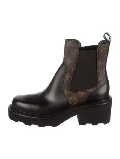 Pre-owned Louis Vuitton Lv Monogram Leather Chelsea Boots In Black/brown
