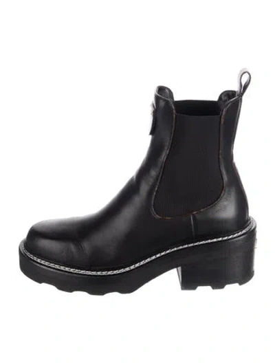 Pre-owned Louis Vuitton Lv Monogram Leather Chelsea Boots In Black/brown