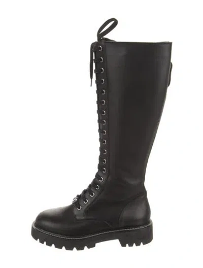 Pre-owned Louis Vuitton Lv Monogram Leather Combat Boots In Black