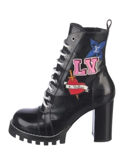 Pre-owned Louis Vuitton Lv Monogram Leather Combat Boots In Black