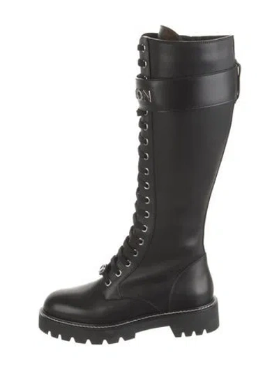 Pre-owned Louis Vuitton Lv Monogram Leather Combat Boots In Black