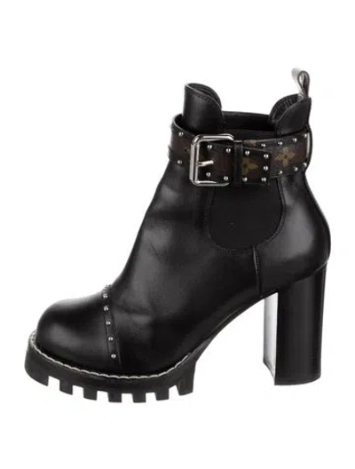 Pre-owned Louis Vuitton Lv Monogram Leather Combat Boots In Black