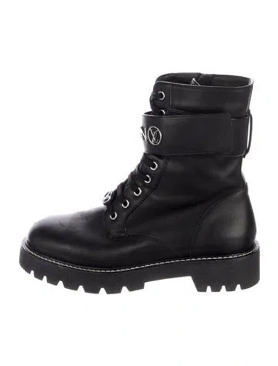 Pre-owned Louis Vuitton Lv Monogram Leather Combat Boots In Black