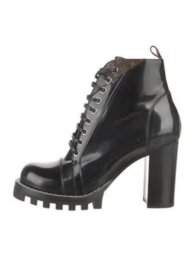 Pre-owned Louis Vuitton Lv Monogram Leather Combat Boots In Black