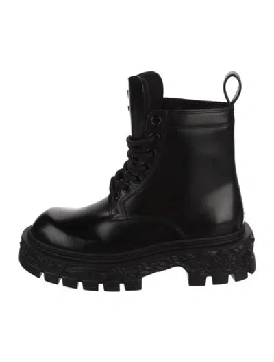 Pre-owned Louis Vuitton Lv Monogram Leather Combat Boots In Black