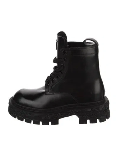Pre-owned Louis Vuitton Lv Monogram Leather Combat Boots In Black