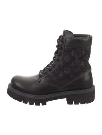 Pre-owned Louis Vuitton Lv Monogram Leather Combat Boots In Black