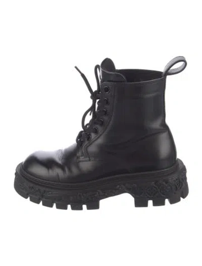 Pre-owned Louis Vuitton Lv Monogram Leather Combat Boots In Black