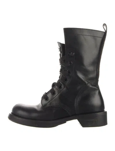 Pre-owned Louis Vuitton Lv Monogram Leather Combat Boots In Black