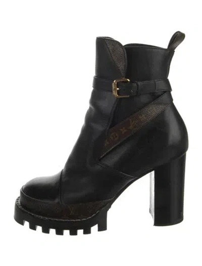 Pre-owned Louis Vuitton Lv Monogram Leather Combat Boots In Black