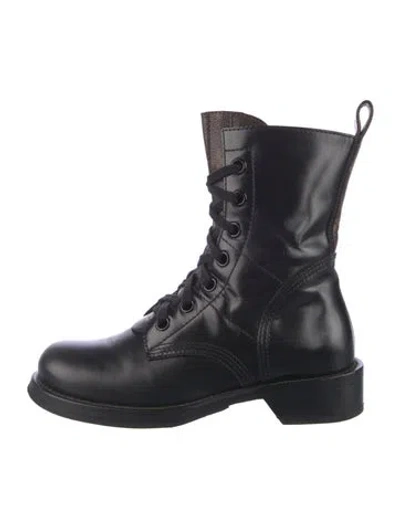 Pre-owned Louis Vuitton Lv Monogram Leather Combat Boots In Black