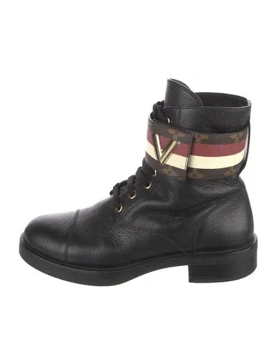 Pre-owned Louis Vuitton Lv Monogram Leather Combat Boots In Black