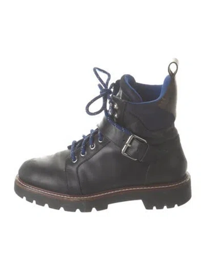 Pre-owned Louis Vuitton Lv Monogram Leather Combat Boots In Black