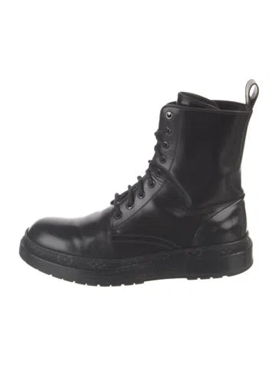 Pre-owned Louis Vuitton Lv Monogram Leather Combat Boots In Black