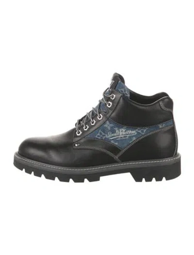 Pre-owned Louis Vuitton Lv Monogram Leather Combat Boots In Black