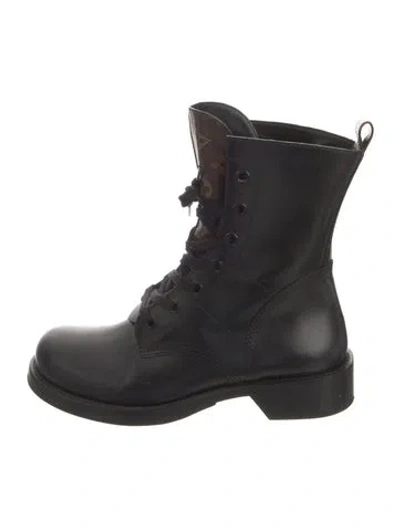 Pre-owned Louis Vuitton Lv Monogram Leather Combat Boots In Black