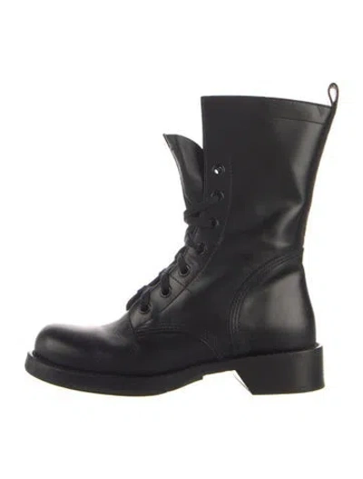 Pre-owned Louis Vuitton Lv Monogram Leather Combat Boots In Black