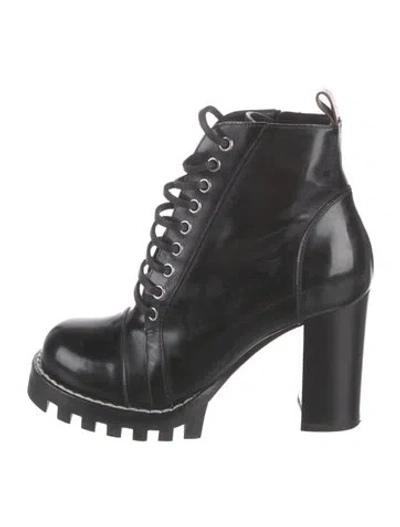 Pre-owned Louis Vuitton Lv Monogram Leather Combat Boots In Black