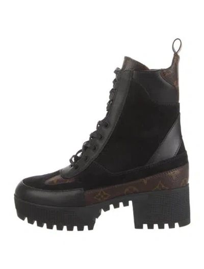 Pre-owned Louis Vuitton Lv Monogram Leather Combat Boots In Black
