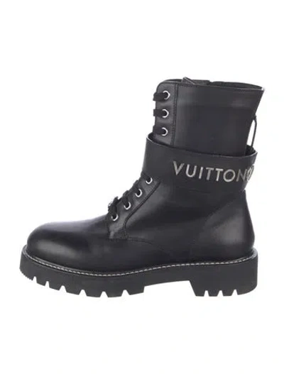 Pre-owned Louis Vuitton Lv Monogram Leather Combat Boots In Black