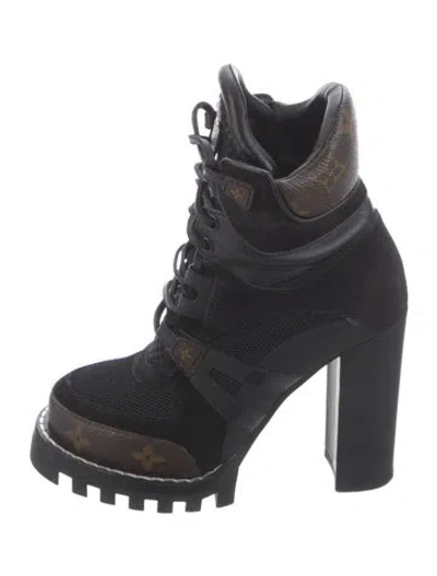 Pre-owned Louis Vuitton Lv Monogram Leather Combat Boots In Black/brown