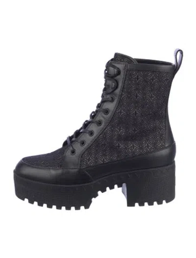Pre-owned Louis Vuitton Lv Monogram Leather Combat Boots In Blue