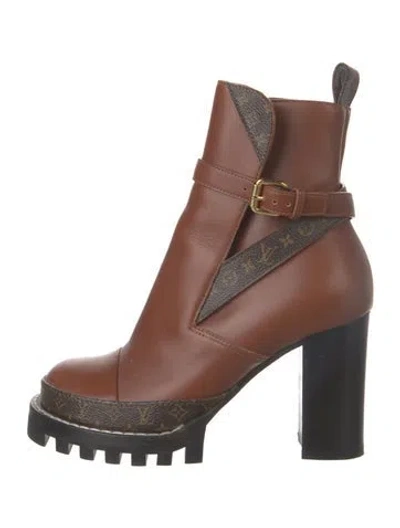 Pre-owned Louis Vuitton Lv Monogram Leather Combat Boots In Brown