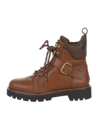 Pre-owned Louis Vuitton Lv Monogram Leather Combat Boots In Brown