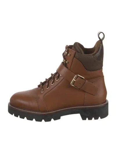 Pre-owned Louis Vuitton Lv Monogram Leather Combat Boots In Brown