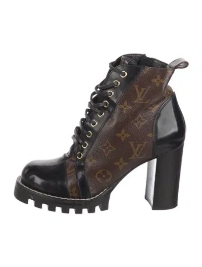 Pre-owned Louis Vuitton Lv Monogram Leather Combat Boots In Brown