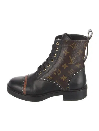 Pre-owned Louis Vuitton Lv Monogram Leather Combat Boots In Multi