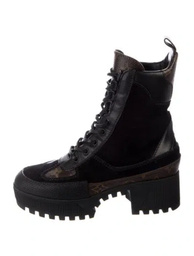 Pre-owned Louis Vuitton Lv Monogram Leather Combat Boots In Multi