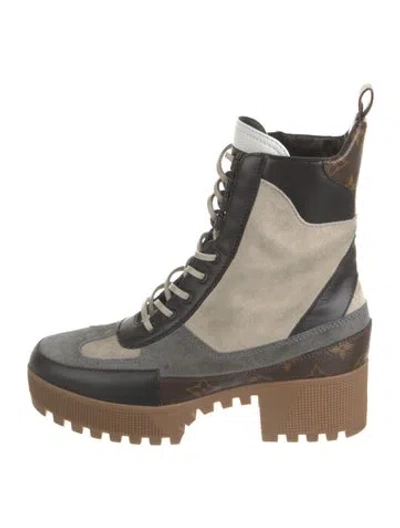 Pre-owned Louis Vuitton Lv Monogram Leather Combat Boots In Multi