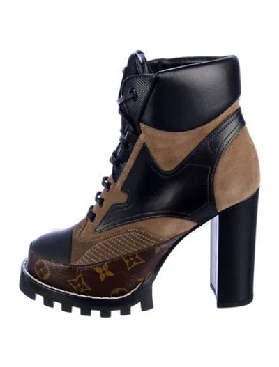 Pre-owned Louis Vuitton Lv Monogram Leather Combat Boots In Neutral
