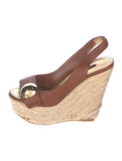 Pre-owned Louis Vuitton Lv Monogram Leather Espadrilles In Brown