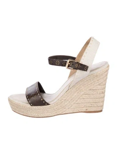Pre-owned Louis Vuitton Lv Monogram Leather Espadrilles In Brown/neutrals