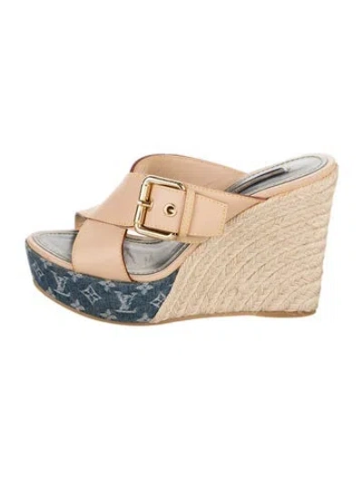 Pre-owned Louis Vuitton Lv Monogram Leather Espadrilles In Neutral