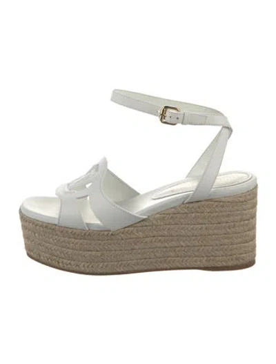 Pre-owned Louis Vuitton Lv Monogram Leather Espadrilles In White