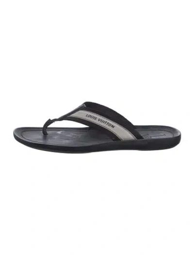Pre-owned Louis Vuitton Lv Monogram Leather Flip Flops In Black