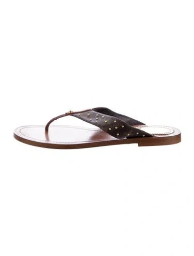 Pre-owned Louis Vuitton Lv Monogram Leather Flip Flops In Brown