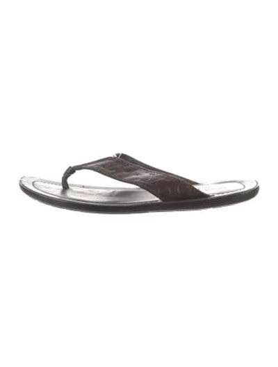 Pre-owned Louis Vuitton Lv Monogram Leather Flip Flops In Brown
